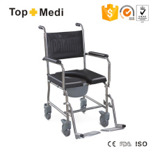 Simple Design Steel Commode Wheelchair with PU Saet and Lock